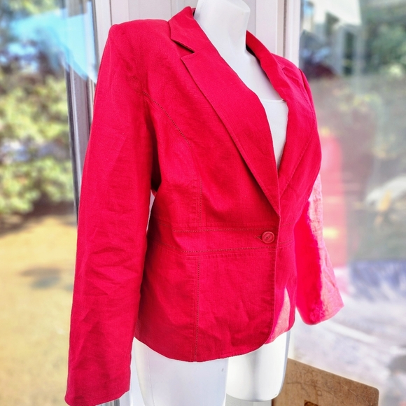 Style & Co. Women Red Linen Perforated Single Button Structured Blazer - Picture 15 of 15